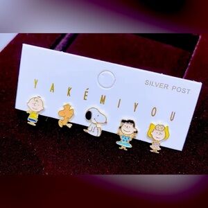 14K Gold Peanuts Gang Snoopy Enameled Theme Earrings Mismatched Set